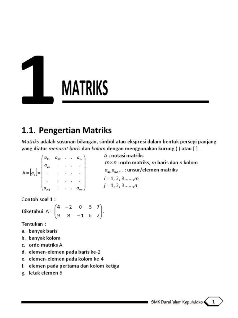 Pengertian dan Jenis Matriks | PDF | Metode & Bahan Ajar | Sains ...