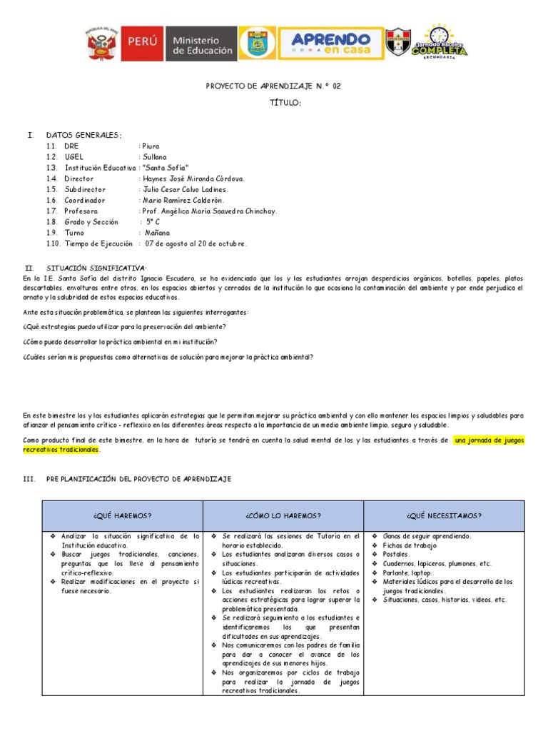 Proyecto Tutoría 3 Pdf Evaluación Aprendizaje