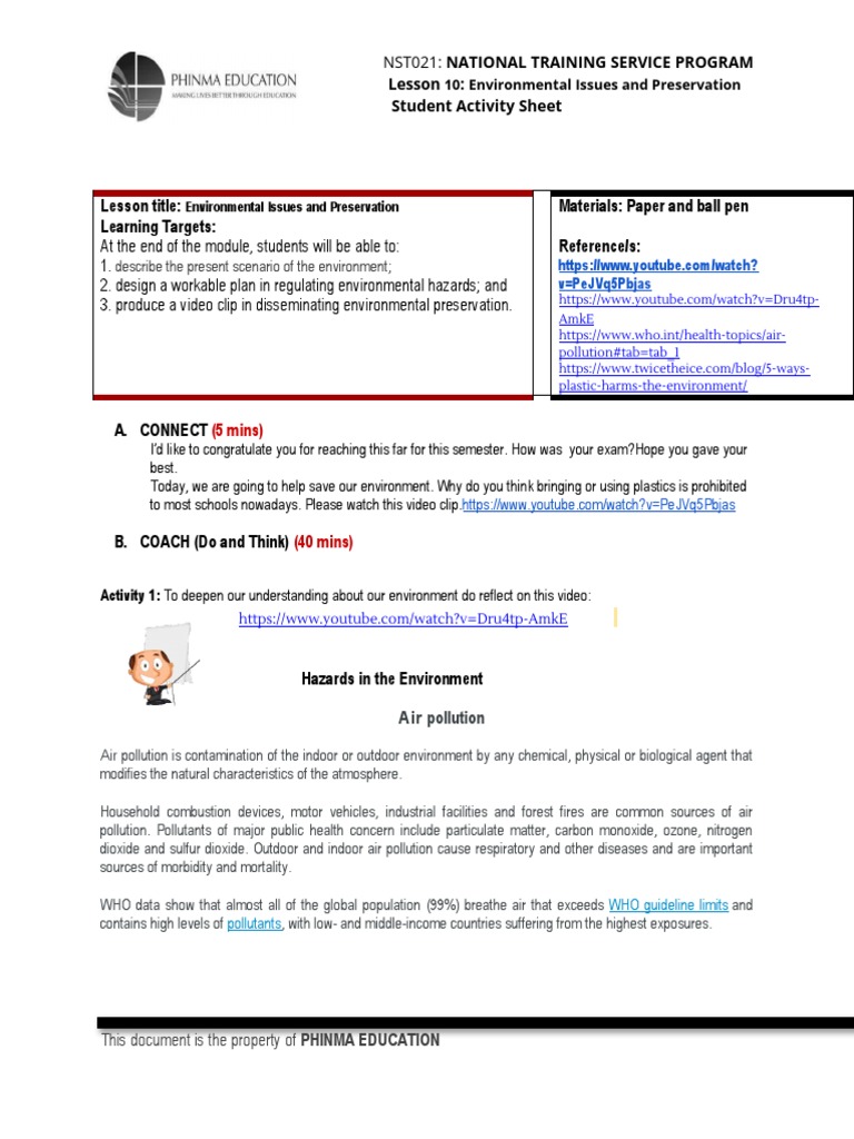 Environmental Issues & Solutions Lesson | PDF | Air Pollution | Water