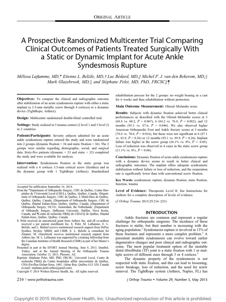 A Prospective Randomized Multicenter Trial Comparing Clinical Outcomes ...