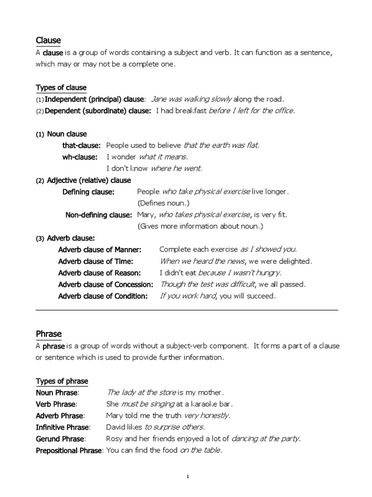 Clause and Phrase | PDF