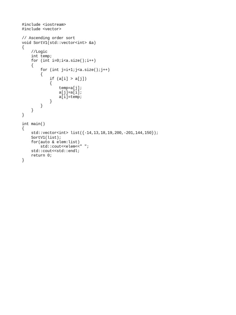 C++ Vector Ascending Sort Example | PDF