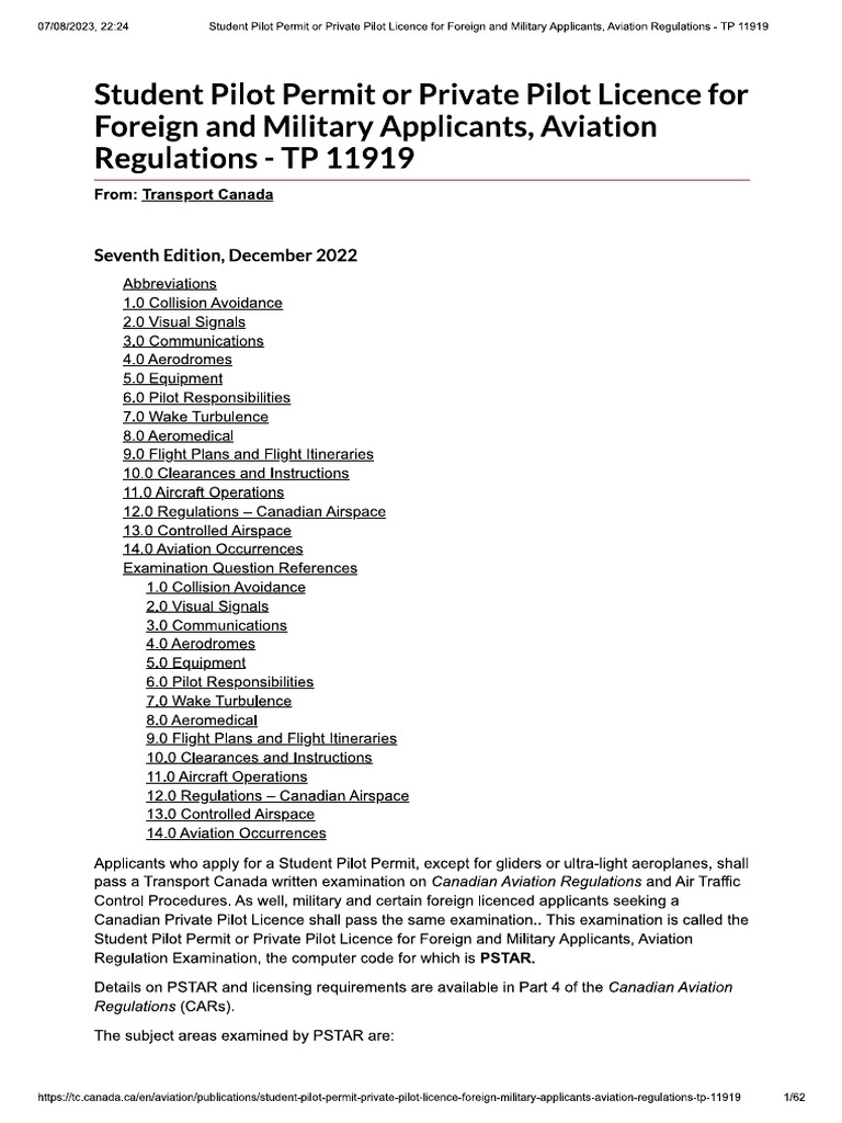 Student Pilot Permit or Private Pilot Licence For Foreign and Military