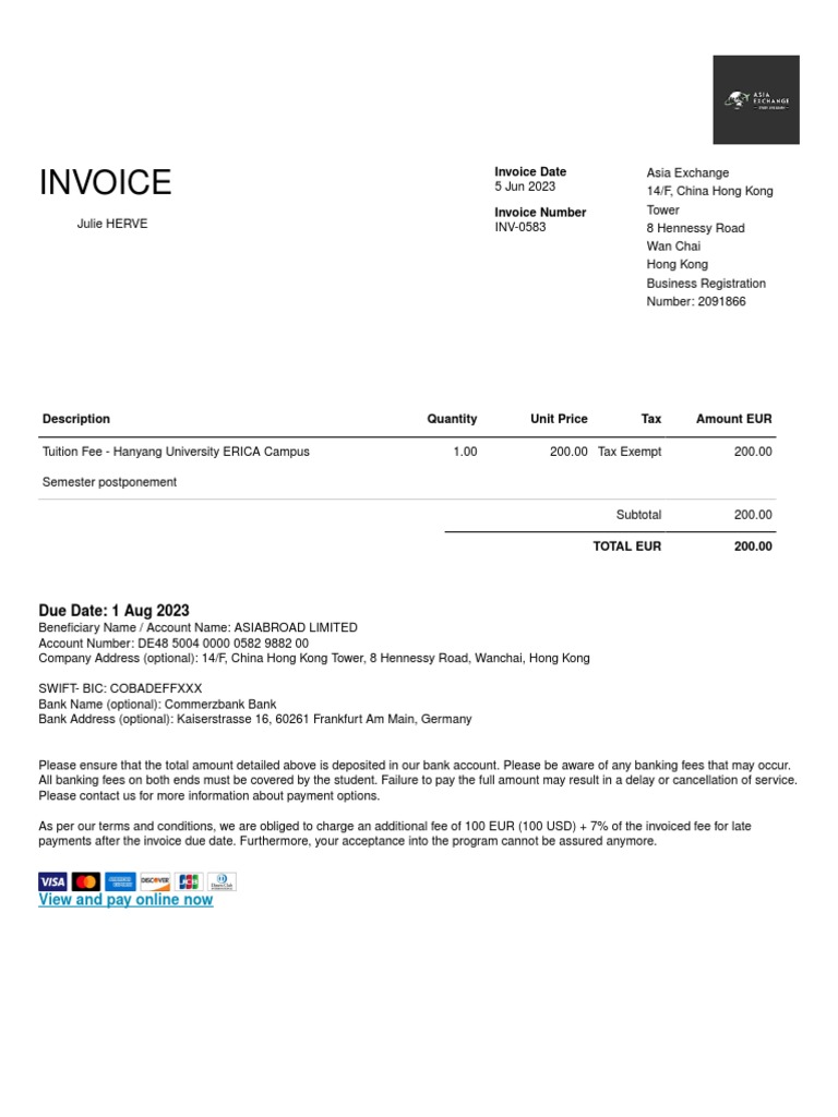 Invoice INV-0583 | PDF | Fee | Banks