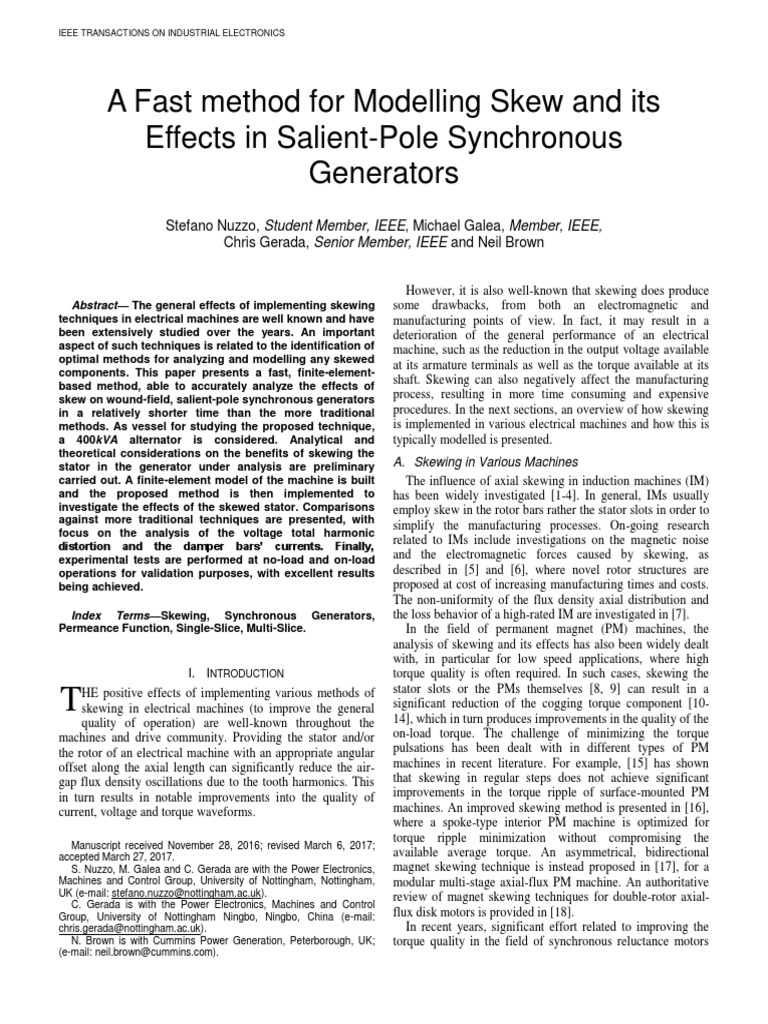Fast Skew Modeling in Synchronous Generators | PDF | Electric Generator ...
