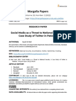 Margalla Papers: Social Media As A Threat To National Security: A Case Study of Twitter in Pakistan