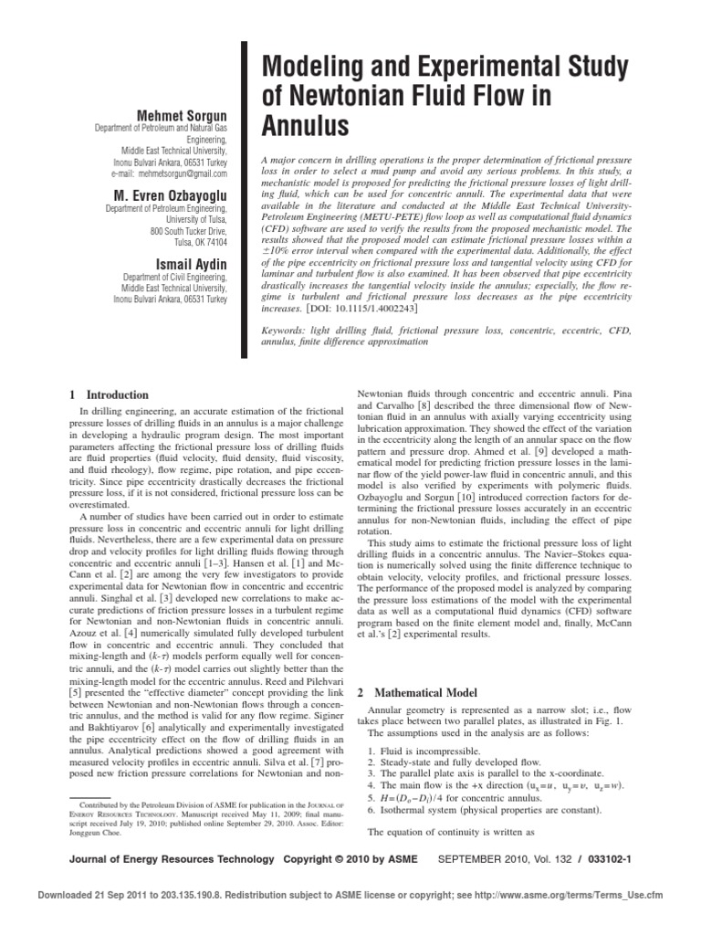 Modeling and Experimental Study of Newtonian Fluid Flow in Annulus ...