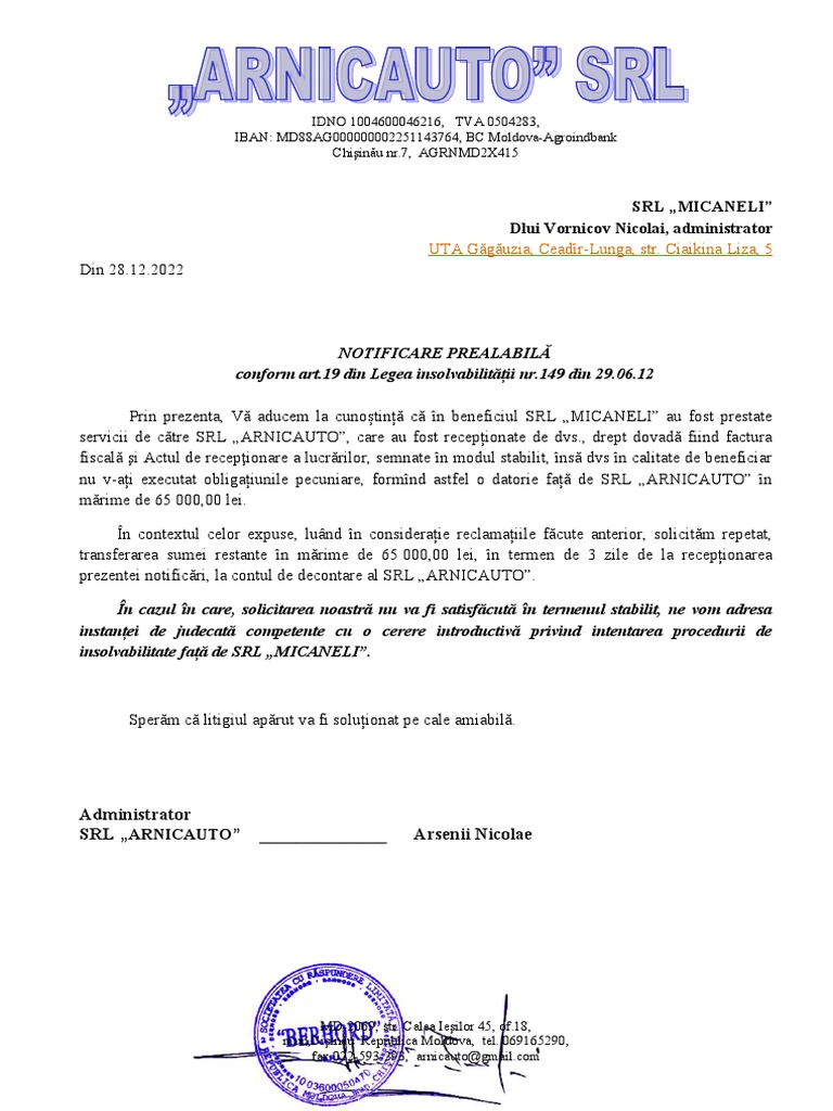 Notificare Micaneli | PDF
