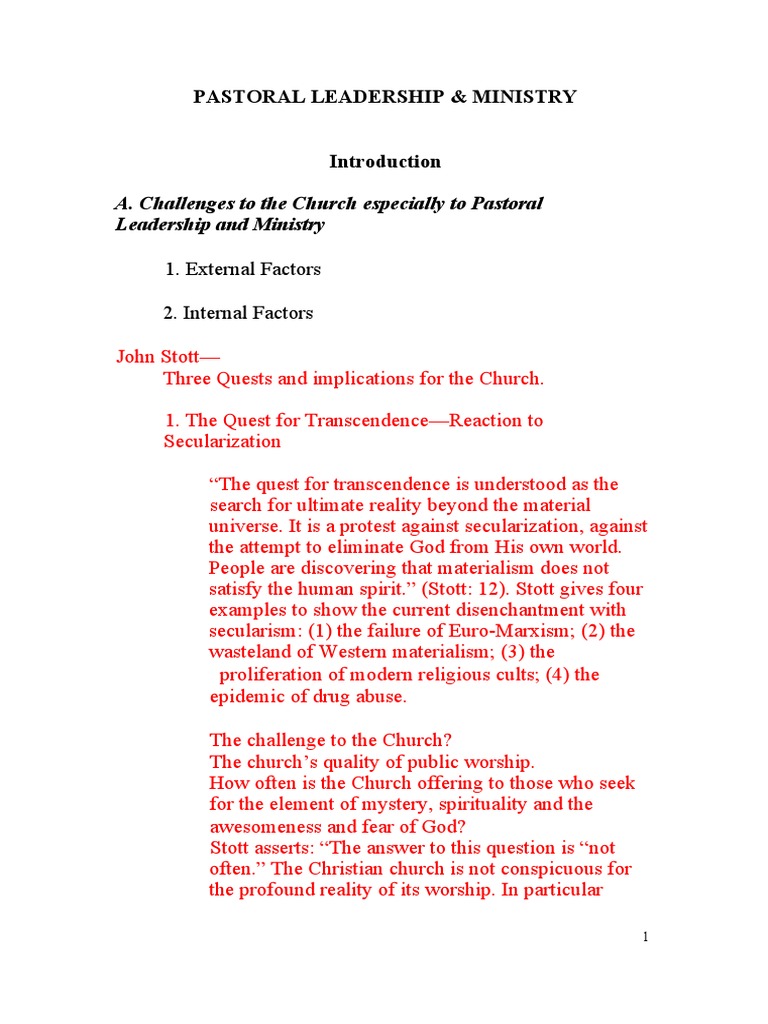 Pastoral Leadership Ministry Additional Notes Pdf Integrity
