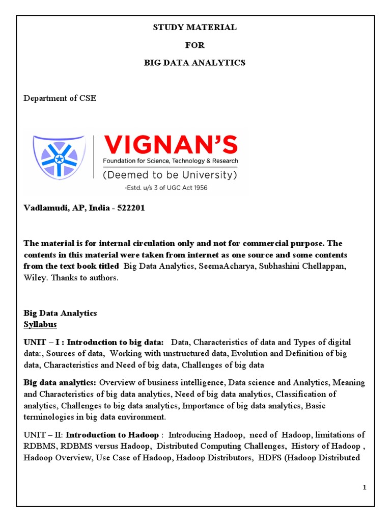 Big Data Analytics Notess | PDF | Apache Hadoop | Map Reduce