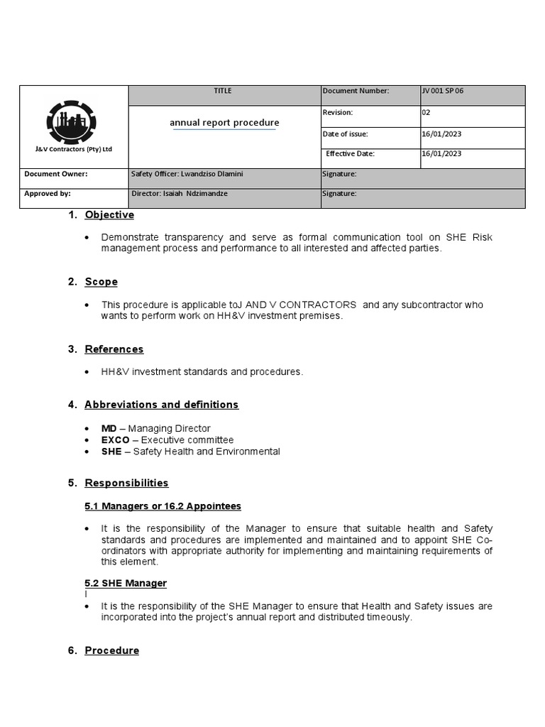 Annual Report Procedure | PDF | Occupational Safety And Health | Safety