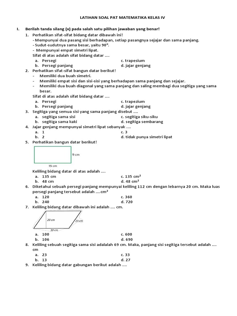 LATIHAN PAT Math IV | PDF