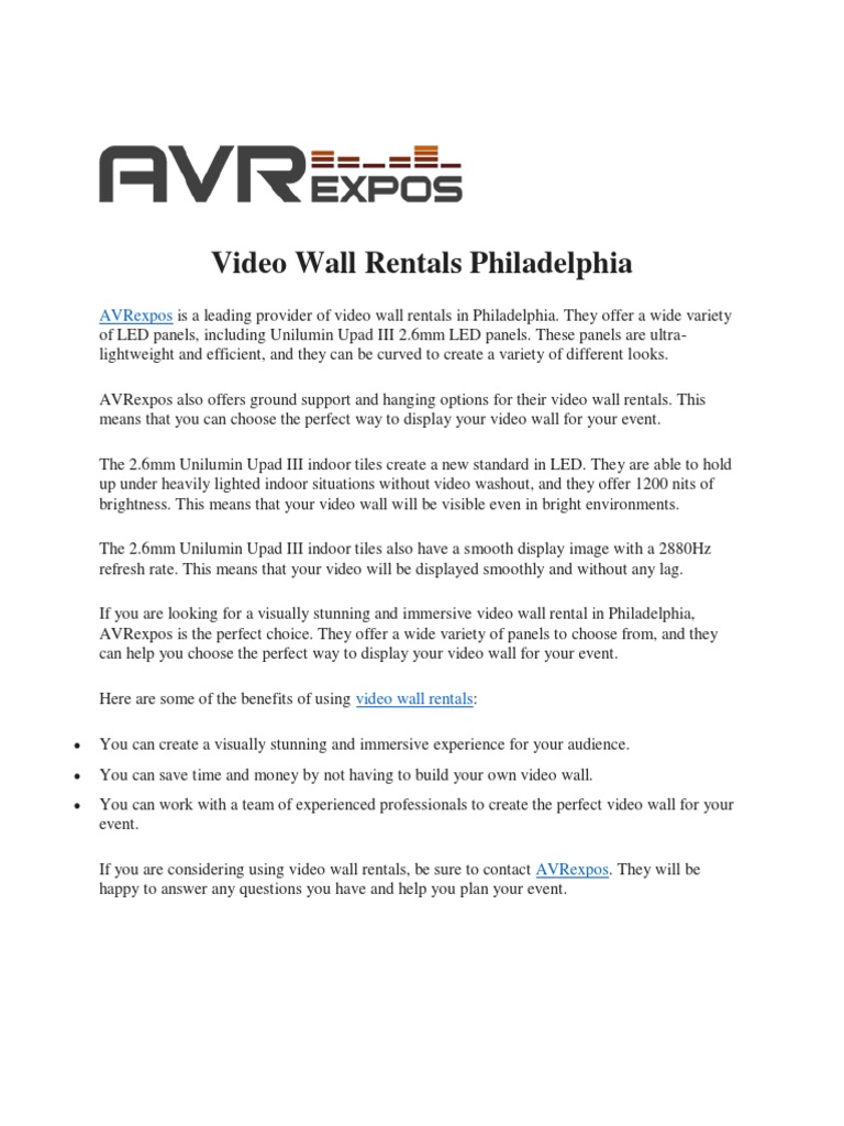 Video Wall Rentals in Philadelphia | PDF | Home & Garden