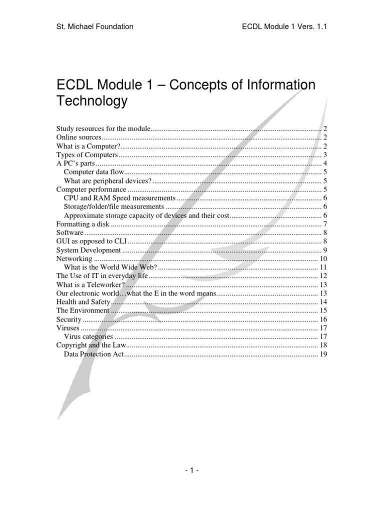 ECDL Module 1 Notes | PDF | Disk Storage | Computer Virus