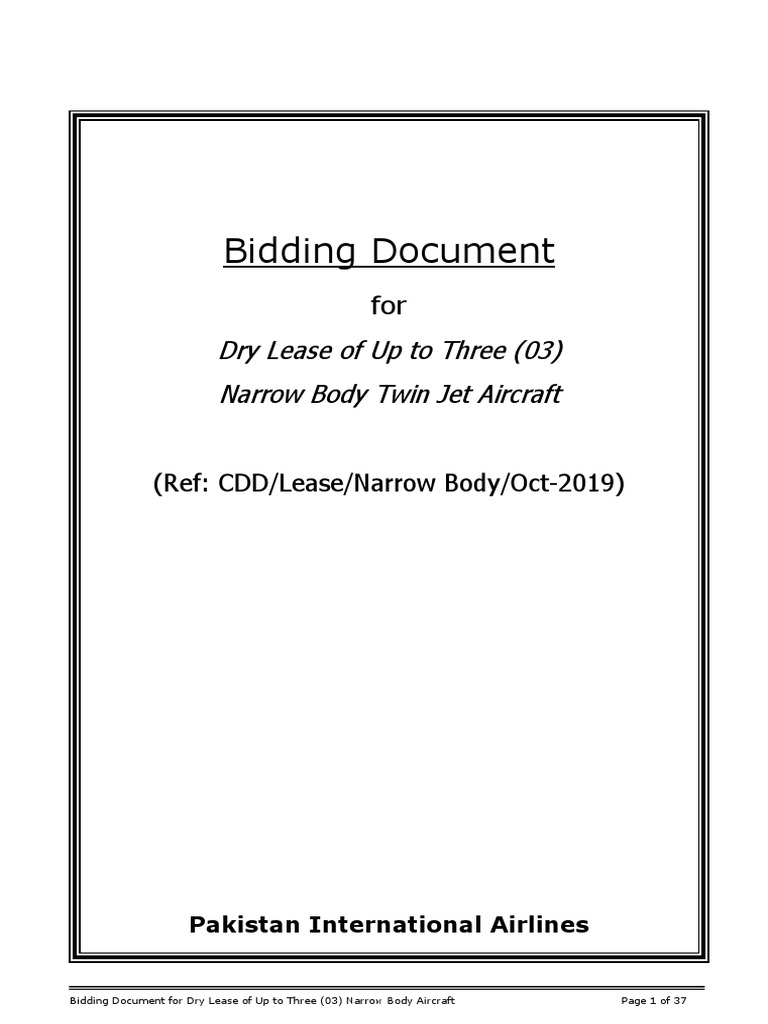 RFP For Dry Lease of Up To Three (03) Narrow Body Aircraft (Final) | PDF