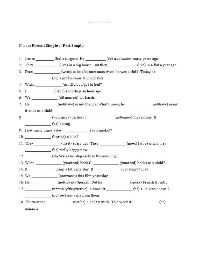 Present vs Past Simple Exercises | PDF
