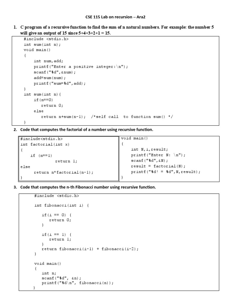 Cse115 Lab Manual 13 Recursion | PDF