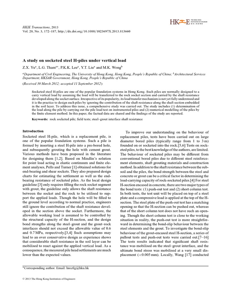A study on socketed steel h piles under vertical load pdf deep