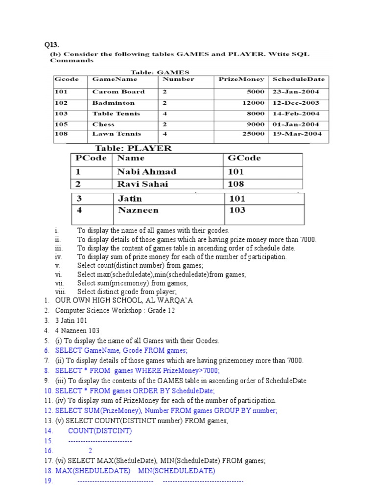 Lab Programs 2023-24 SQL | PDF | Sports & Recreation | Games & Activities