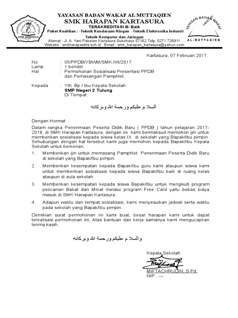 Surat Permohonan Presentasi PPDB | PDF