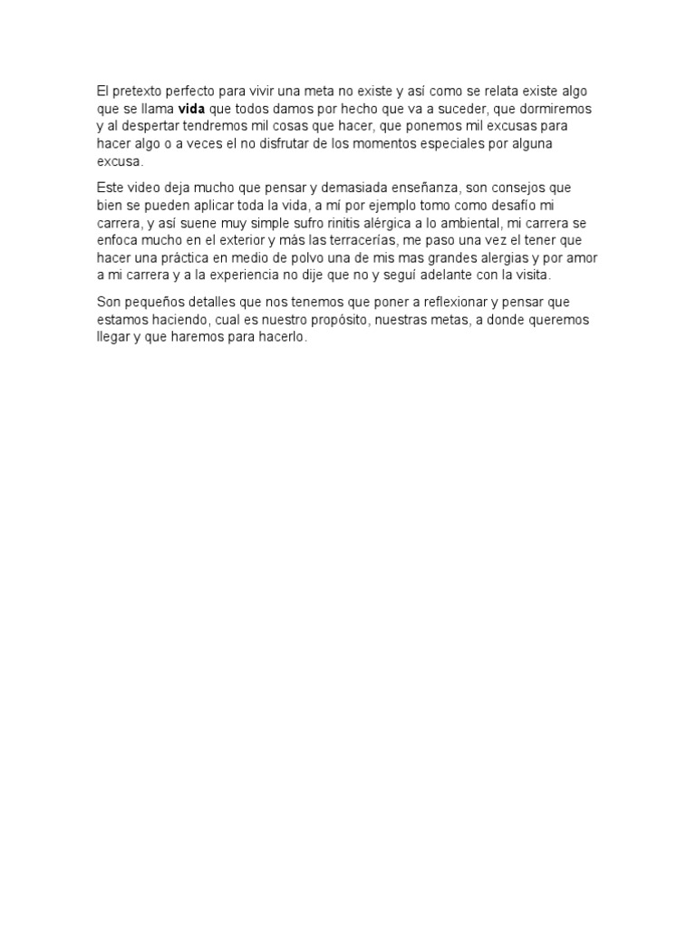 El Pretexto Perfecto para Vivir Una Meta | PDF
