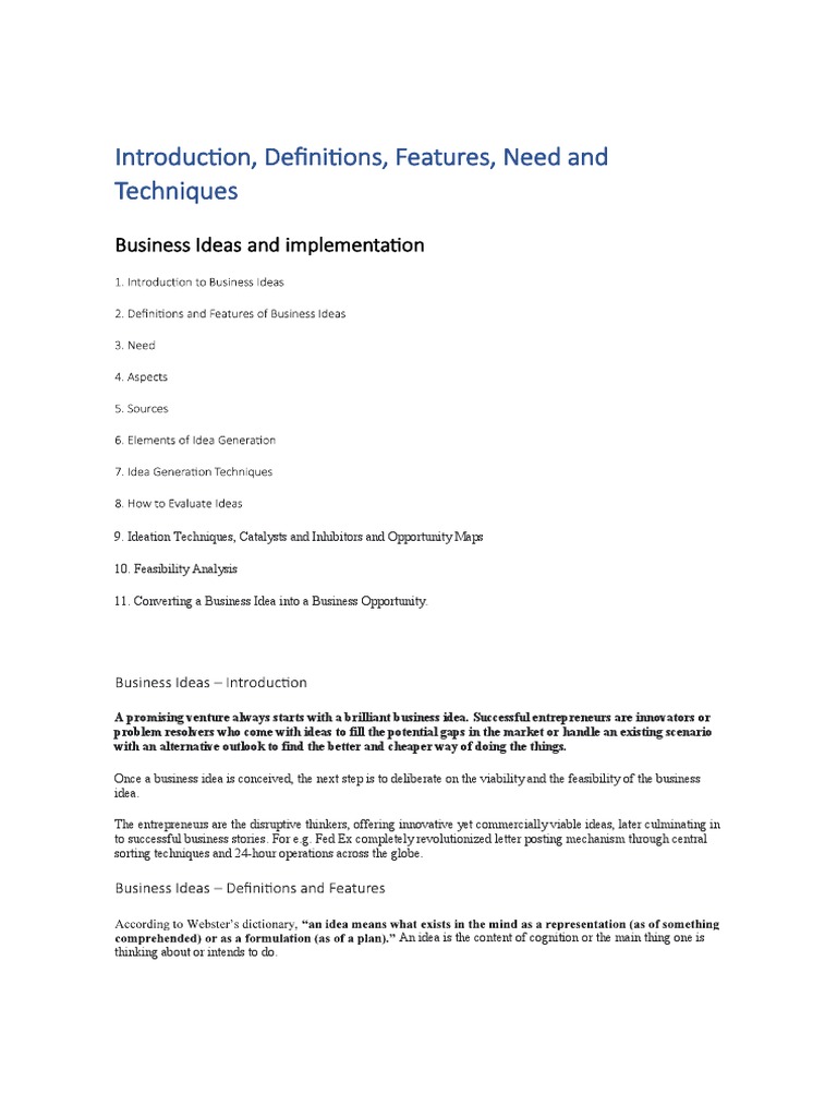 Business Ideas And Techniques Pdf Brainstorming Competitive Advantage