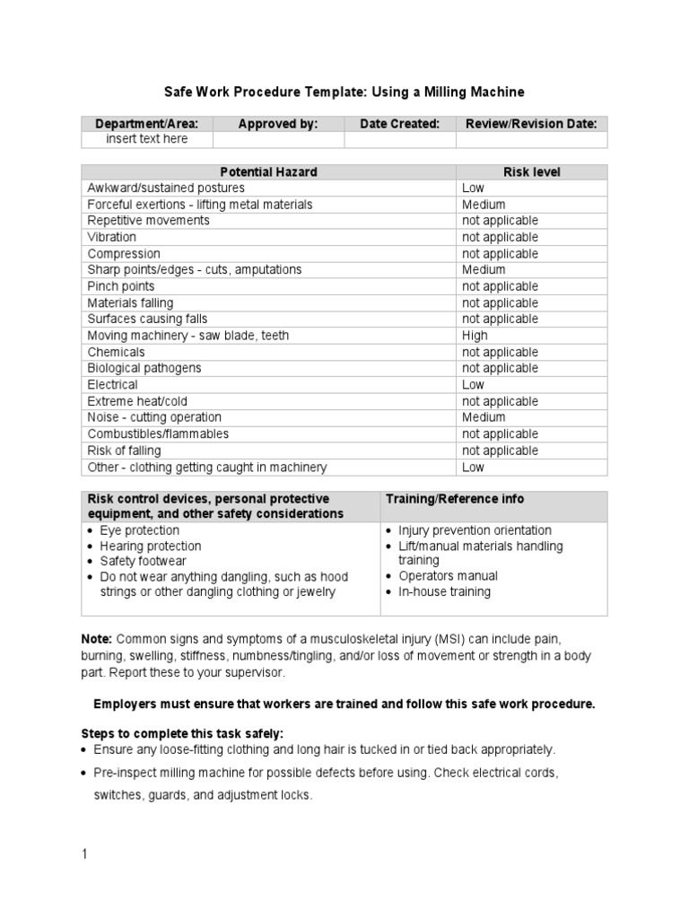 Milling Machine Safety Work Procedure | PDF | Safety