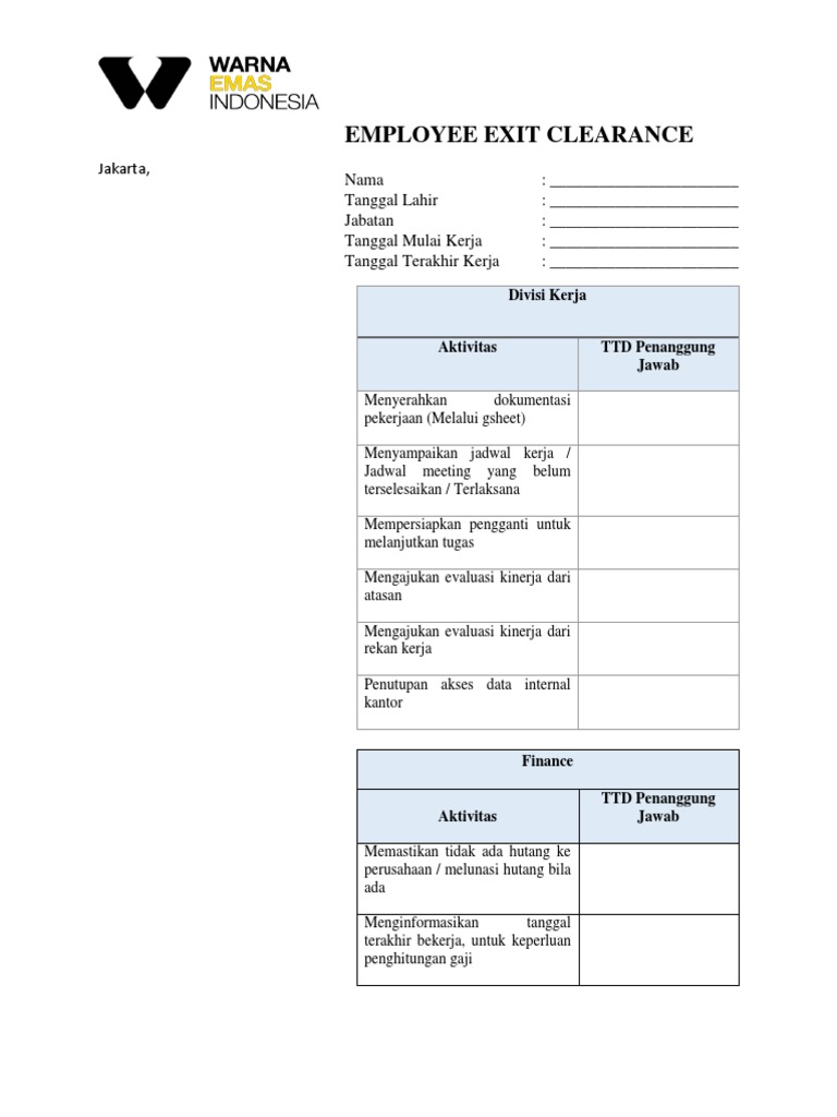 Proses Exit Clearance Karyawan Jakarta | PDF | Karier & Perkembangan ...