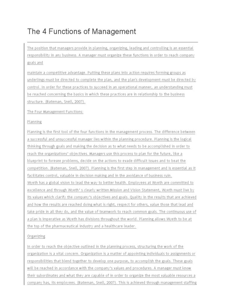 Four Key Functions of Management | PDF | Leadership | Goal