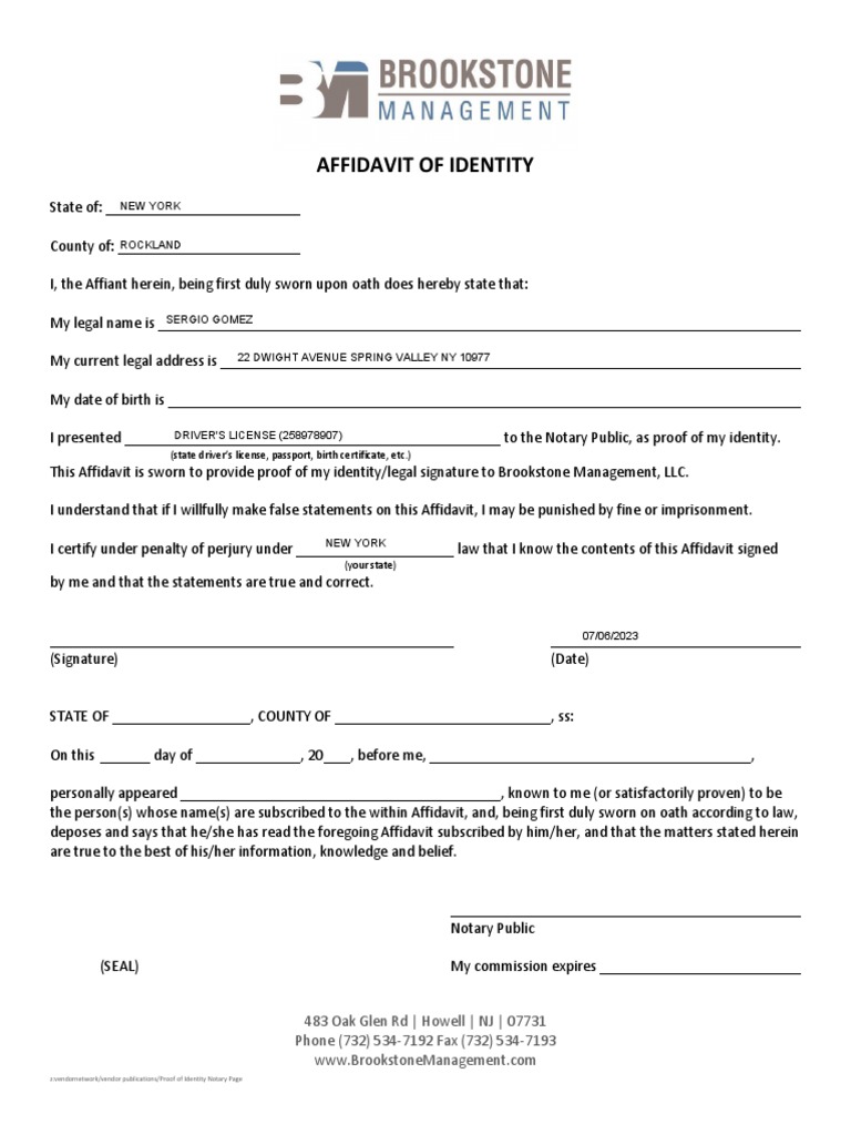 Proof of Identity Notary Page | PDF