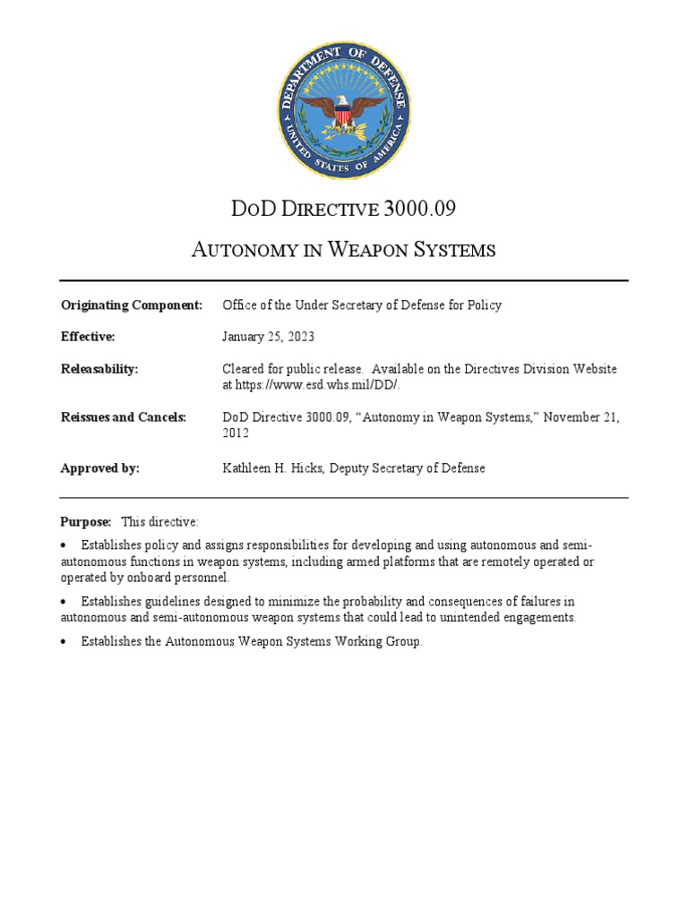 DoD Directive 3000.09 Autonomy in Weapon Systems 2023 PDF