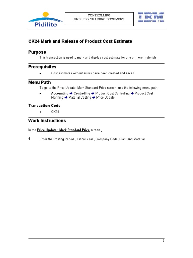 CK24 Mark and Release of Product Cost Estimate | PDF