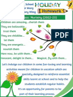 Class Nursery Holiday Home Work 2022-23