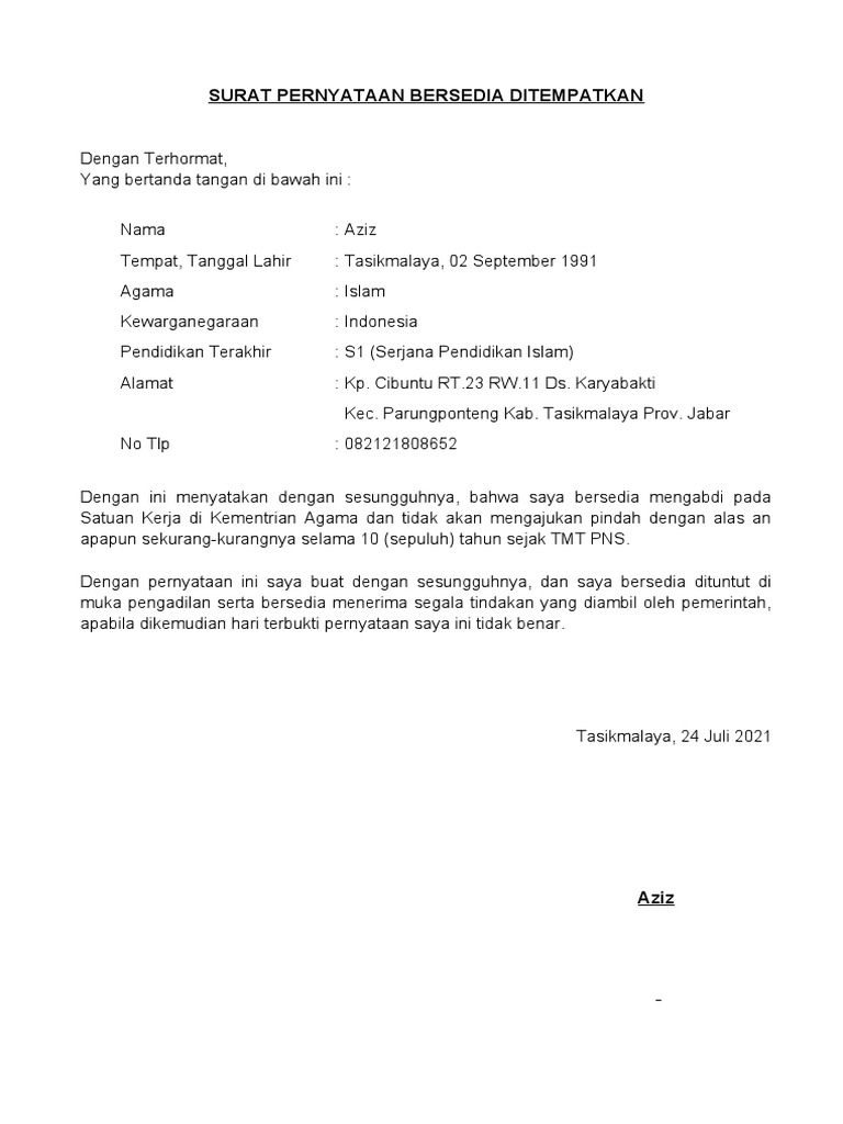 Surat Pernyataan CPNS PDF