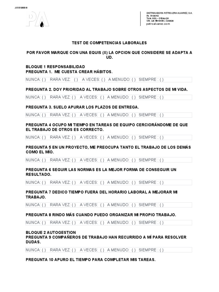 Test de Competencias Laborales | PDF