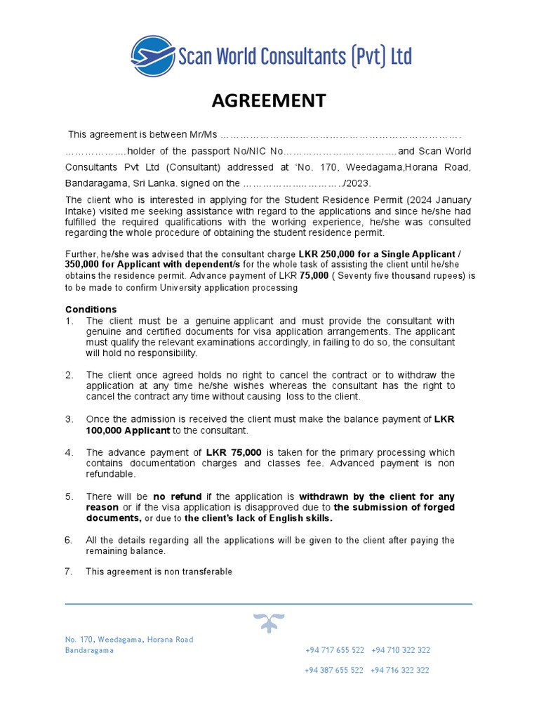 Finland Agreement 2024 Jan Intake PDF Travel Visa Consultant