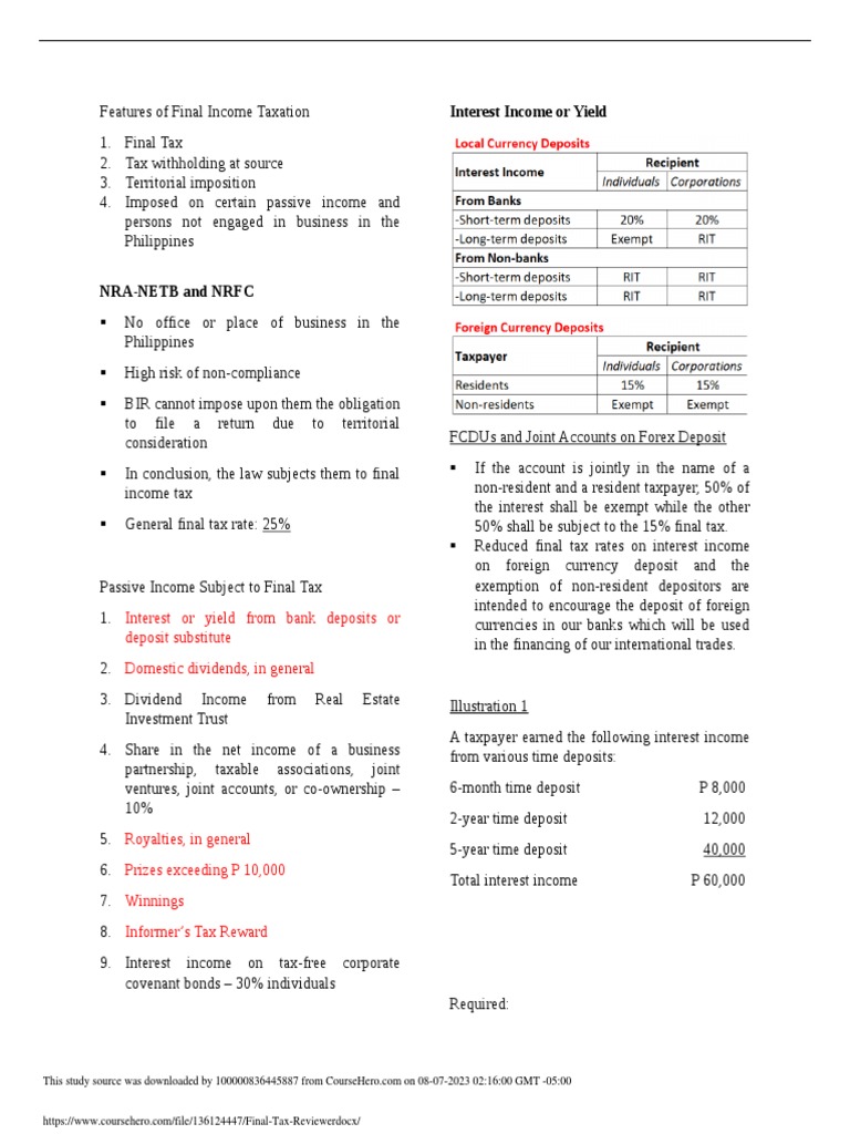 Final Tax on Time Deposits in the Philippines | PDF | Dividend | Taxes