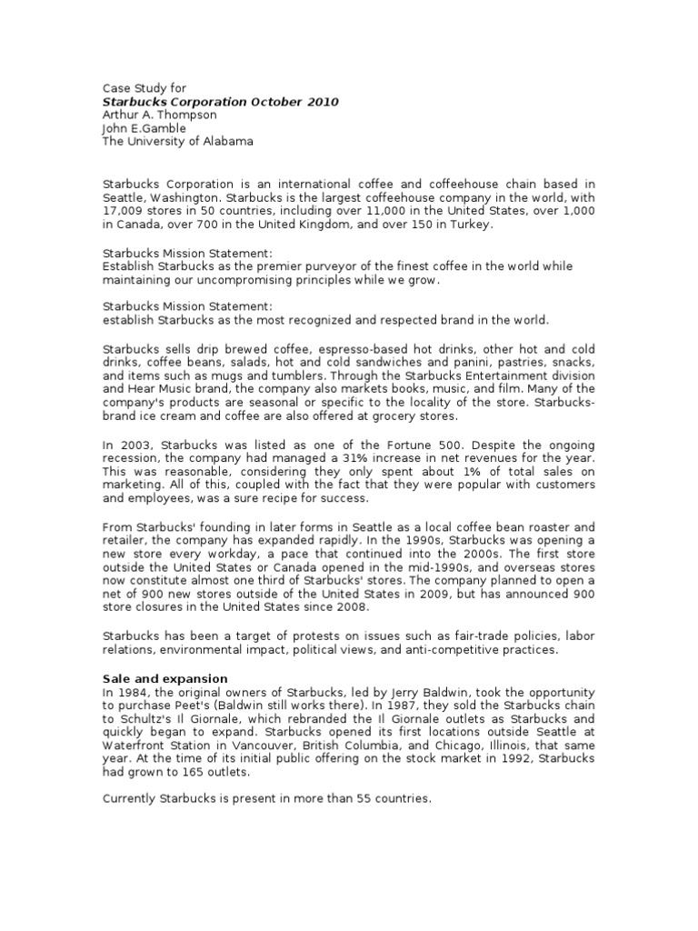Starbucks Corporation Case Study Overview | PDF | Starbucks | Business