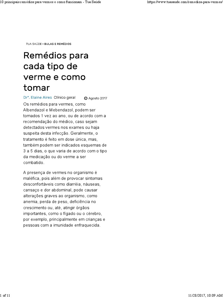 Remédios Eficazes para Vermes Adultos | PDF | Imunologia | Ciências da ...