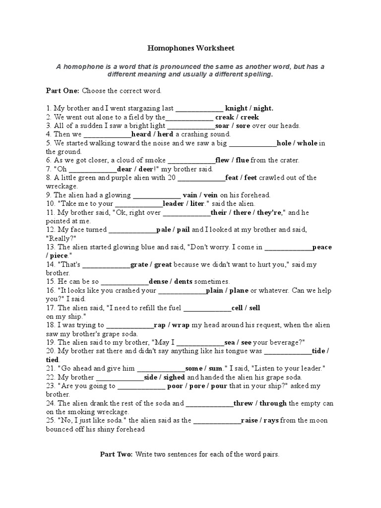 Grade 7 Homophones Worksheet | PDF | Language Arts & Discipline