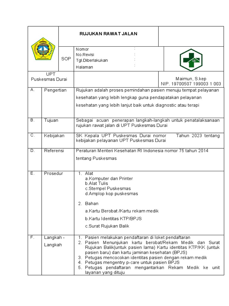 SOP Rujukan Pasien Rawat Jalan | PDF