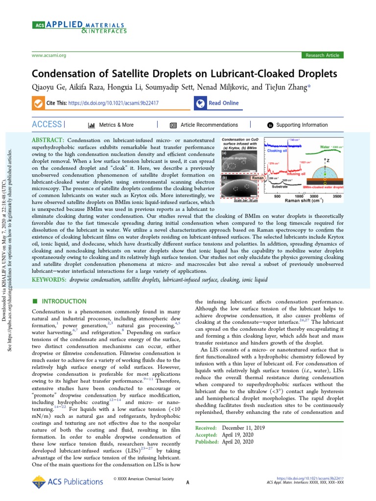 Condensation of Satellite Droplets On LubricantCloaked Droplets PDF