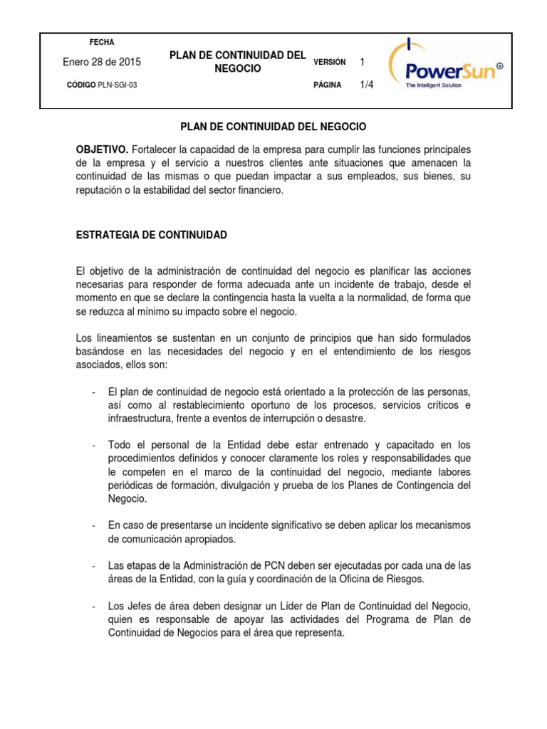 Plan de Continuidad del Negocio 2015 | PDF | Business | Informática