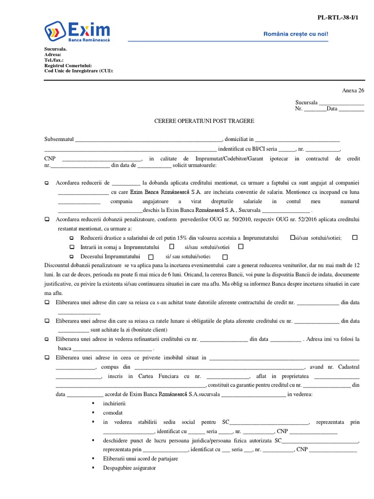 Anexa 26 Cerere Operatiuni Post Tragere | PDF