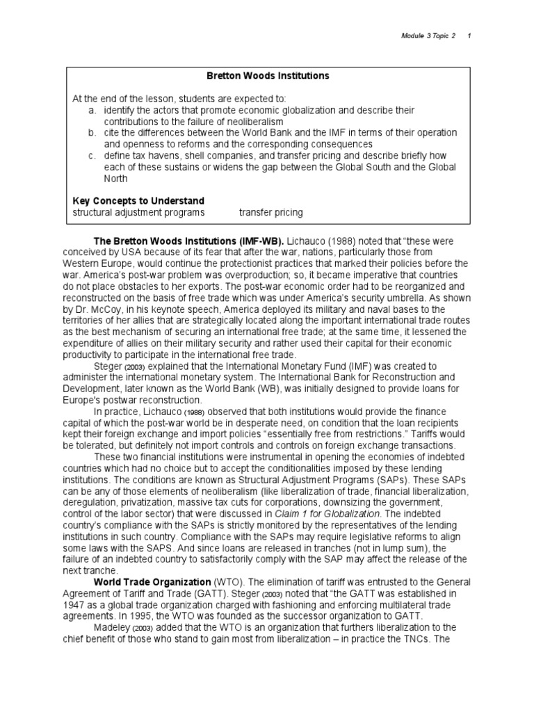 Bretton Woods Institutions and Globalization | PDF | World Trade ...