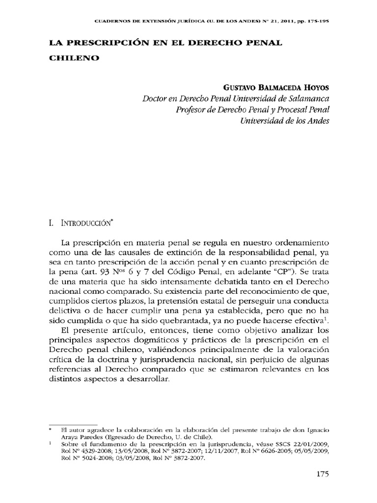 La Prescripción en El Derecho Penal Chileno | PDF