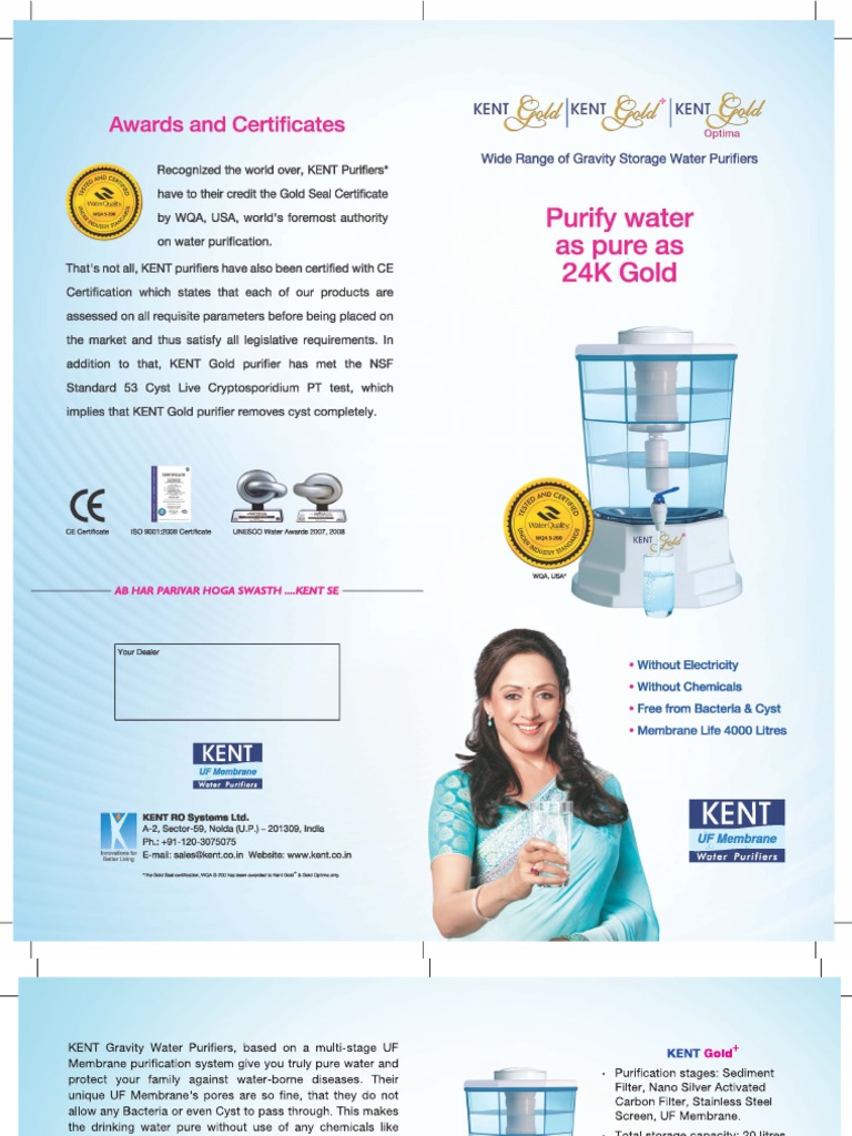 KENT Gold Water Purifier Certifications | PDF