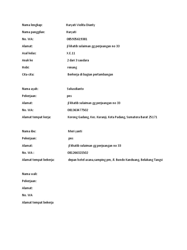 Biodata Siswa Xi F6 Pdf