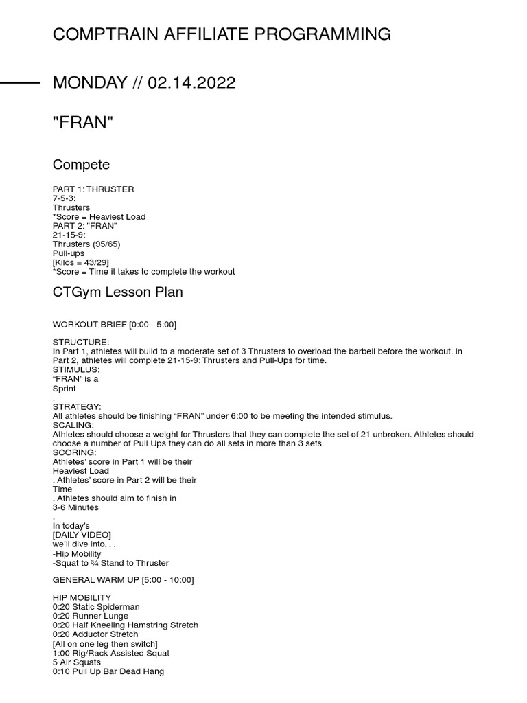 CompTrain Affiliate Programming Overview | PDF | Kettlebell | Osteoporosis