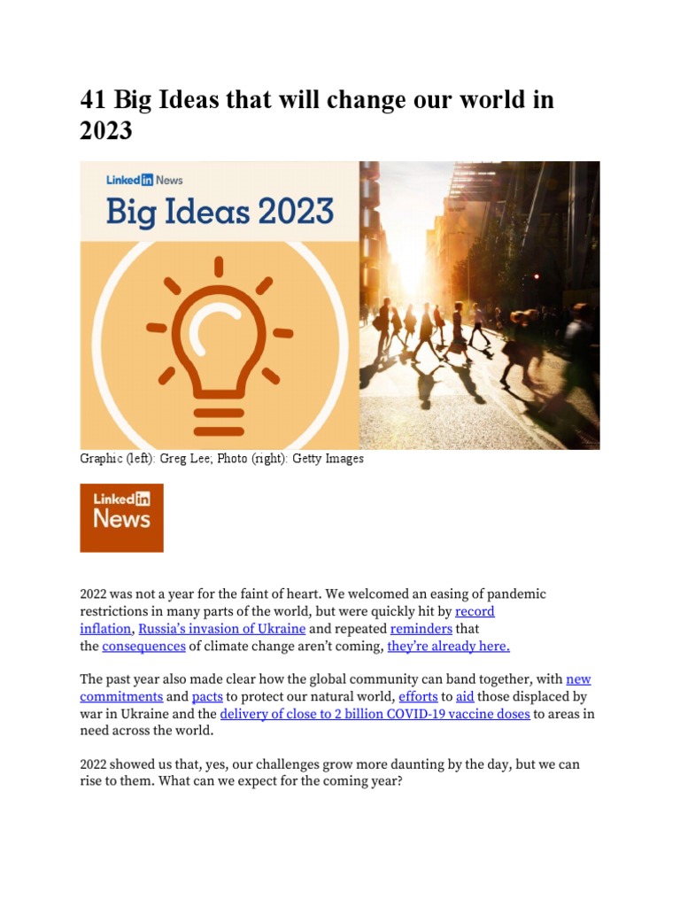 41 Big Ideas That Will Change Our World in 2023 PDF Cryptocurrency
